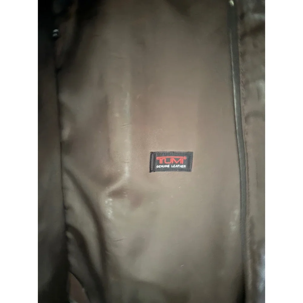 Tumi Brown Leather Rolling Suitcase Upright Luggage Bag Distressed 24 Inch